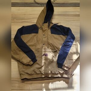 Vintage Nike Men's Tan and Navy Hooded Jacket